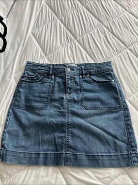 White House Black Market Blue Denim Mini Skirt with Front Patch Pockets